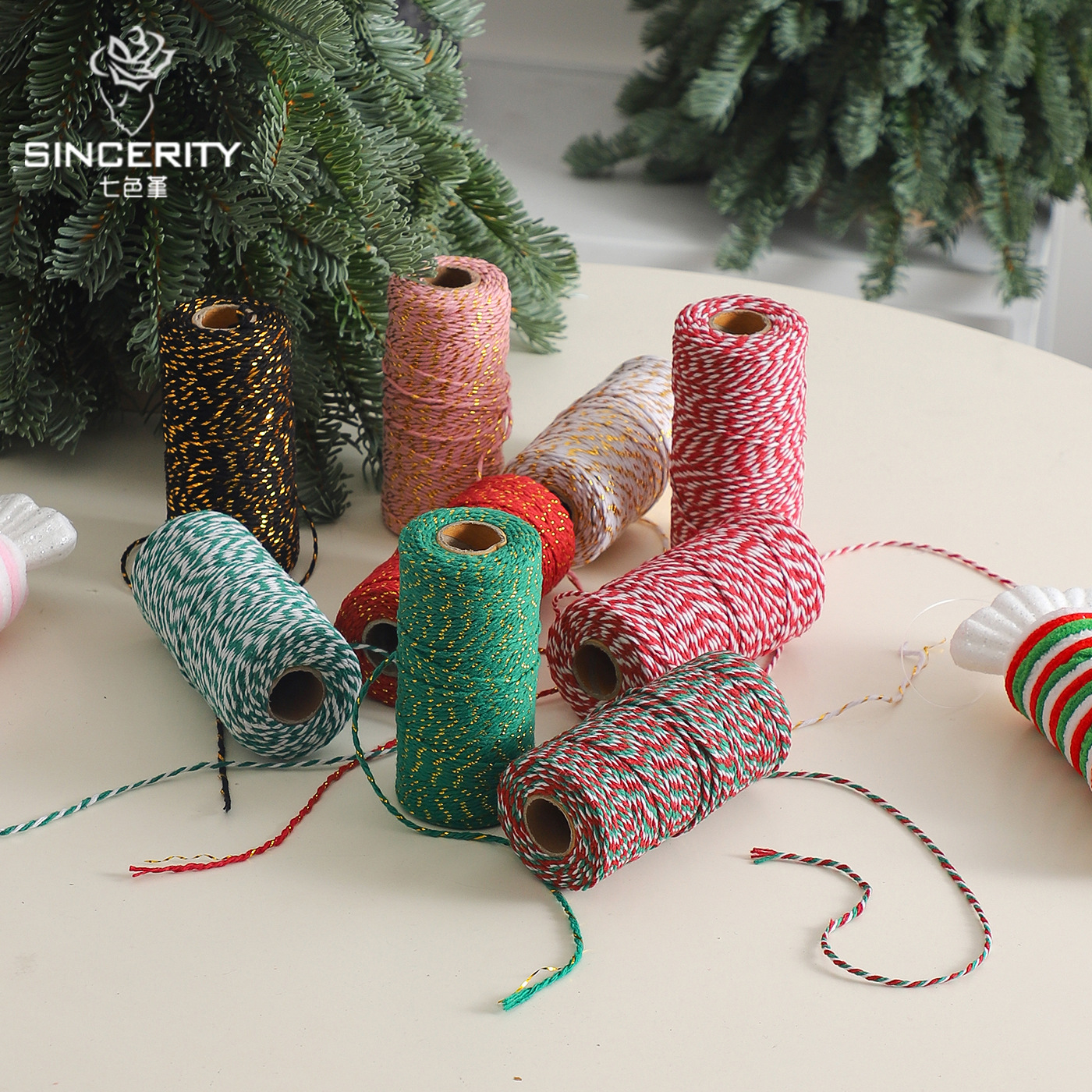 Cuerdas de algodón de dos colores de siete colores de navidad, cuerdas de regalo de embalaje de flores, flores de embalaje de regalos, florista DIY hecha a mano