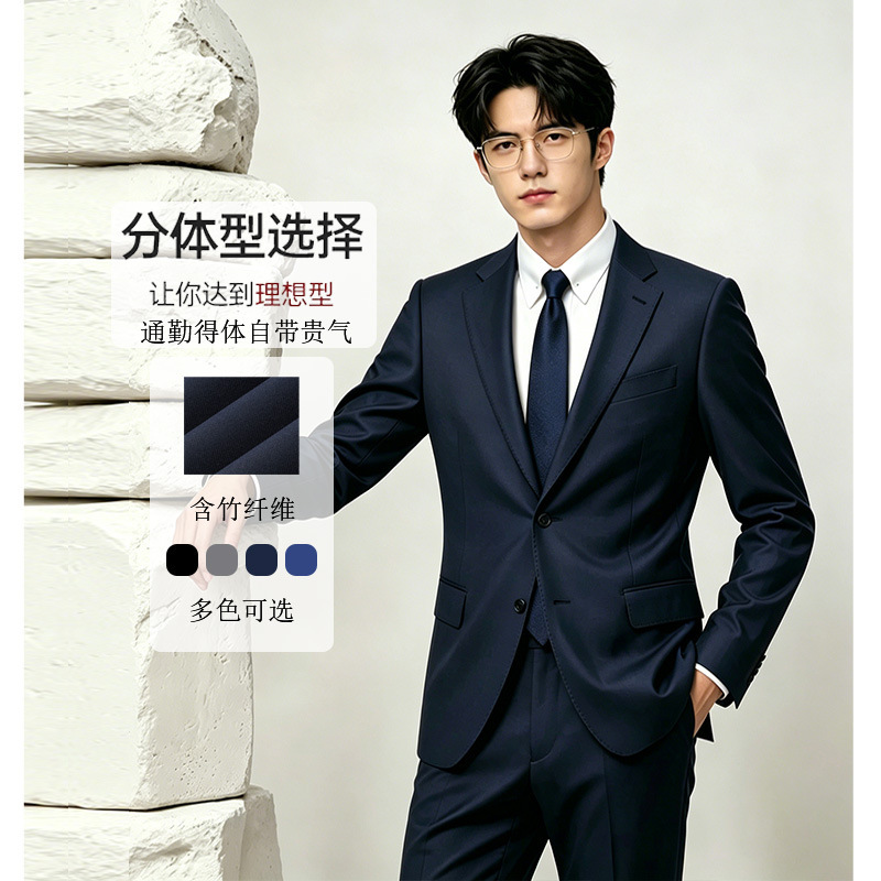 [Elastic Bamboo Fiber] Men's Business Suit Set for Interviews, Workwear, Wedding Groomsmen Outfit, Two-Piece Suit