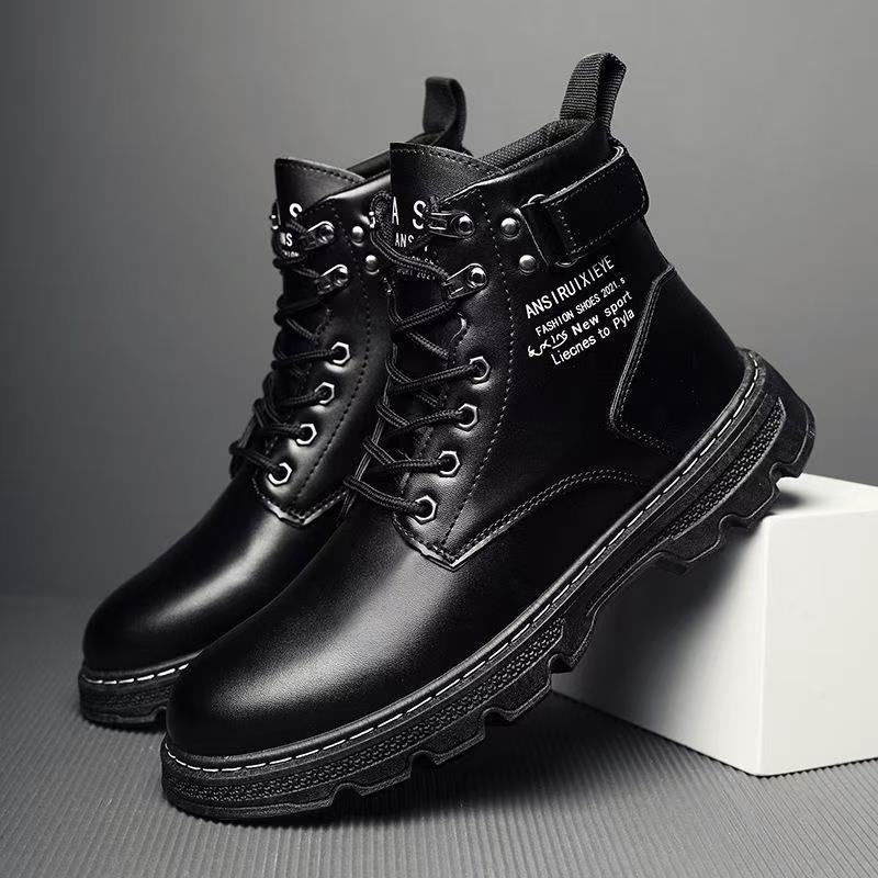 Men's Shoes New Style Men's Boots Non-Slip Thick-Soled High-Top Casual Leather Shoes Trendy British Style Workwear Martin Boots Cross-Border
