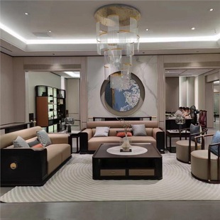 Full Case Club House, Mansion, Large Flat Floor, New Chinese Style Ebony Solid Wood Sofa, Modern Simple Bedroom