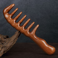 Golden sandalwood large handle thickened meridian massage comb Long hair curly hair scalp acupoint sandalwood comb