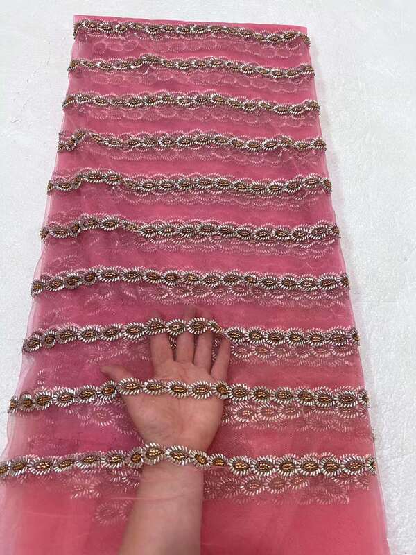 Ethnic Style Clothing Ribbon lace fabric Beaded Tube Embroidery Indian Sari Turban Mesh lace fabric