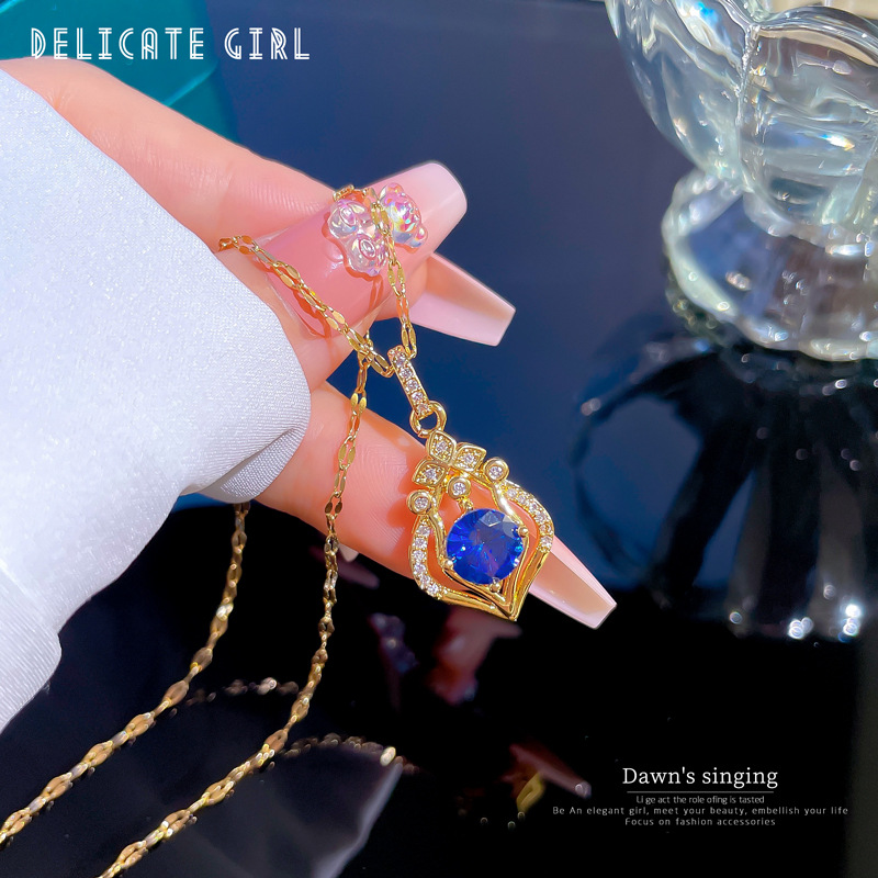 Damen Wassertropfen Halskette Mit Edelstein Aus Edelstahl Gold_voghion.com