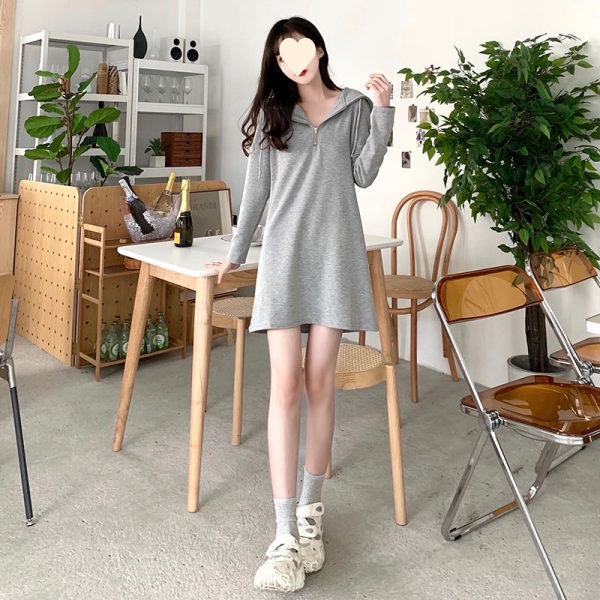 胖mm连帽卫衣裙女秋冬新款大码女装中长款宽松显瘦打底连衣裙|undefined