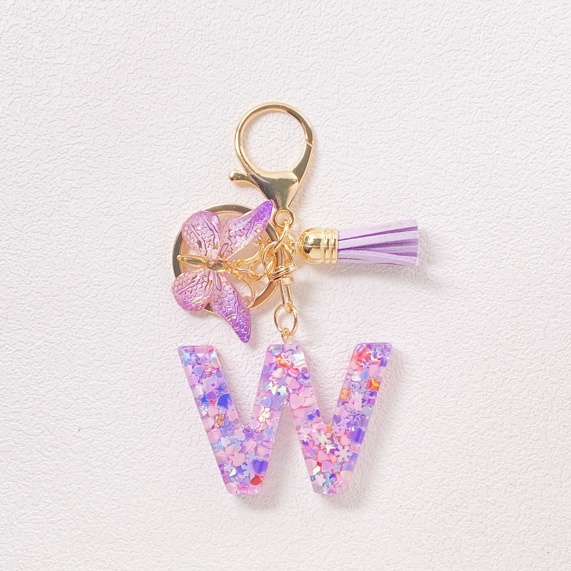 20g Weight Sequins Inlay Material Keychain Classification Daily Occasion Epoxy Material Letter, Butterfly Pattern Women's Gender Sweet Style Purple Color Letter Butterfly Keychain Epoxy Sequins Women's Sweet Keychain 24