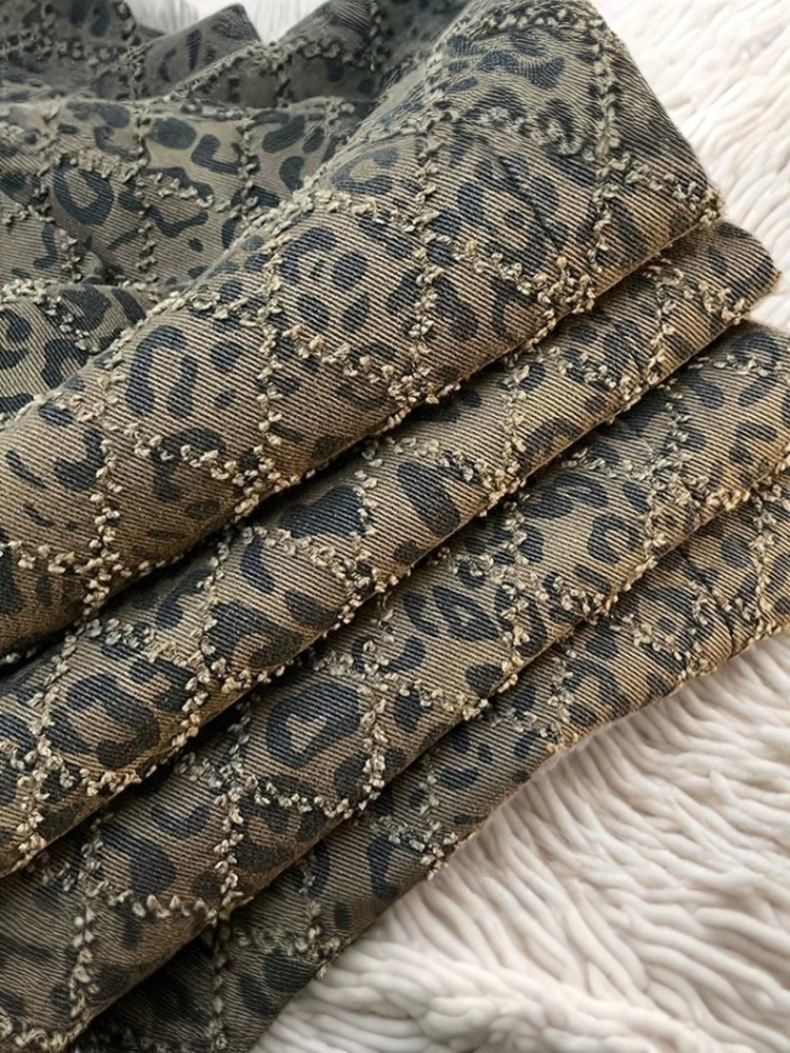 Dames jeans hoge taille luipaardprint rechte denim broek stretch_voghion.com