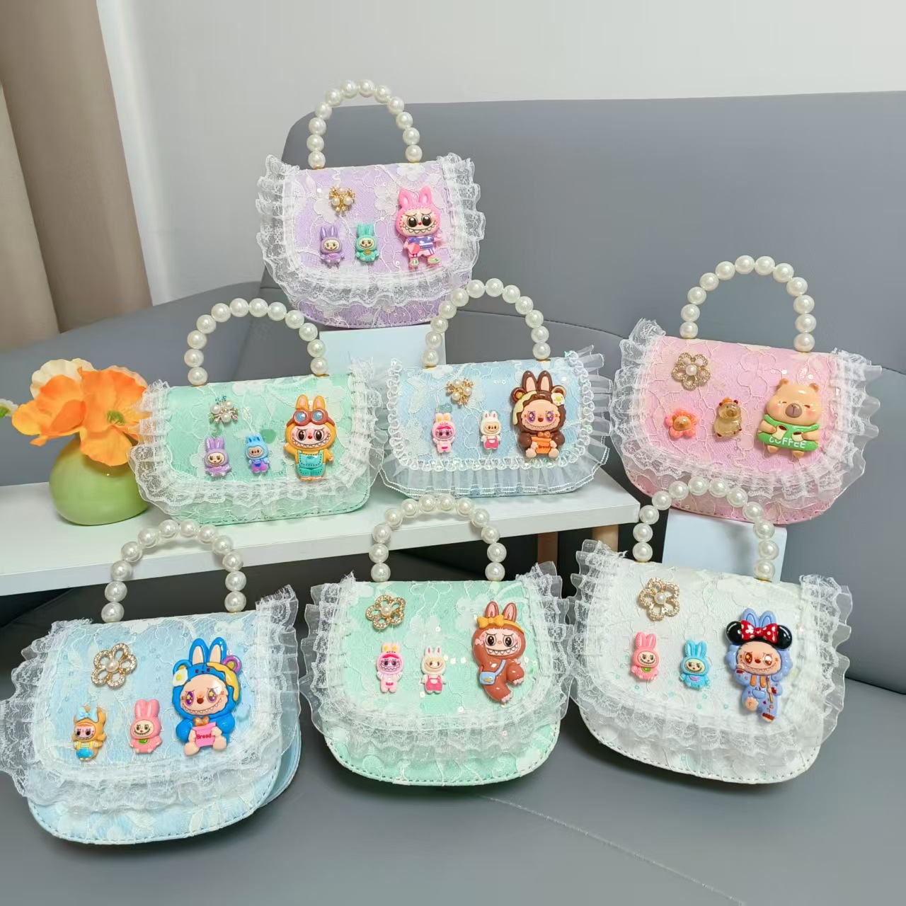 Bolso de perlas bolso de hombro bolso de cambio bolso de princesa bolso de tela de tela bolso de niños bolso de cadena bolso pequeño