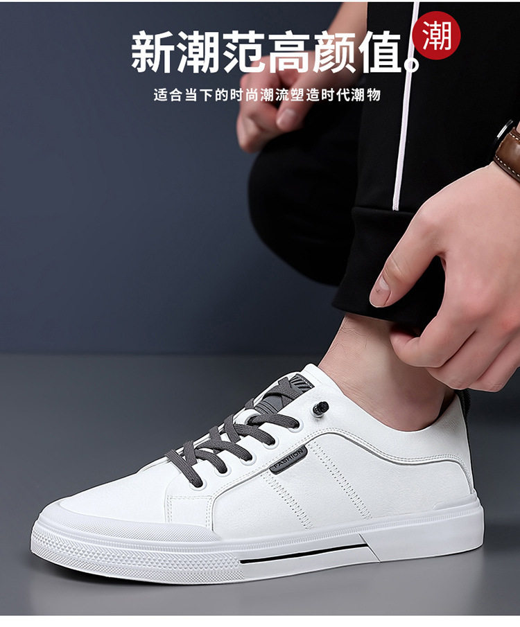 Giày da nam kiểu sneaker cổ thấp dây buộc co giãn, đế cao 1-3 cm — Màu trắng, Màu đen chi tiết 3