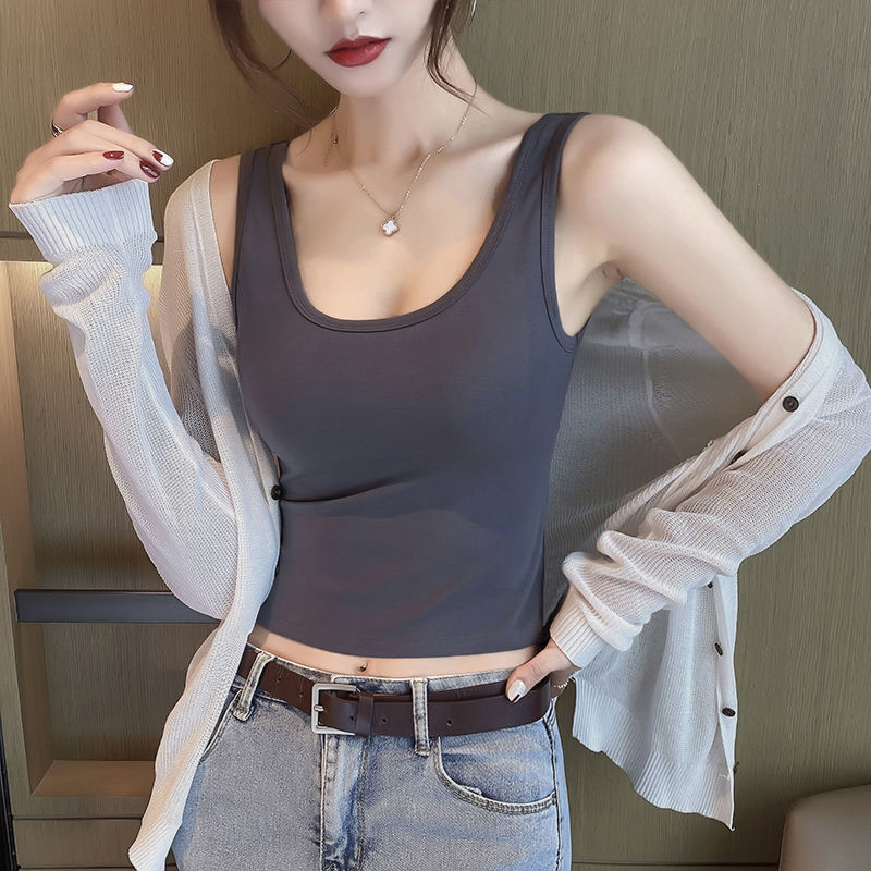 Black Camisole Women's Inner Top Spring and Autumn Bottoming Short Summer Outer Wear Beautiful Back Sports Sleeveless Pure Cotton