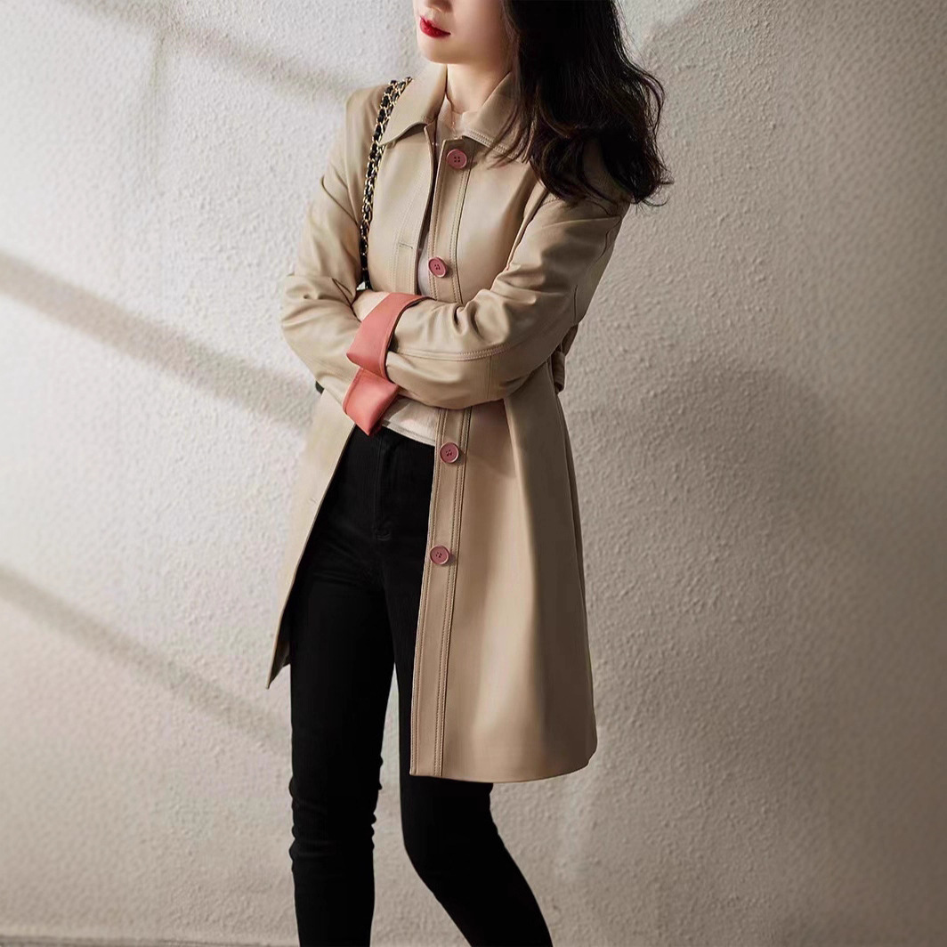 春秋真皮绵羊皮皮衣女装高端中长款风衣时尚气质休闲显瘦外套百搭