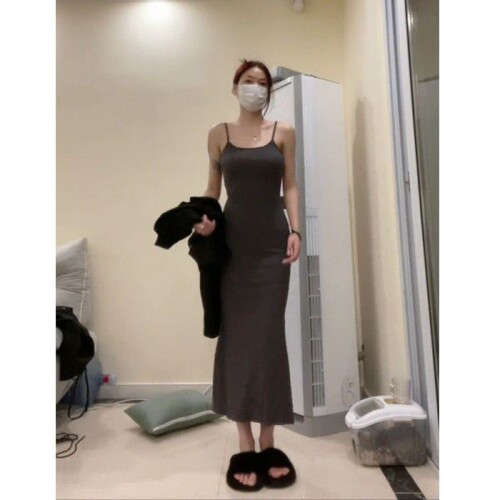 Summer Vibe Cinched Bodice Strap Dress for Women - Design-Focused French Style Mermaid Dress - Underwear Base Layer Skirt