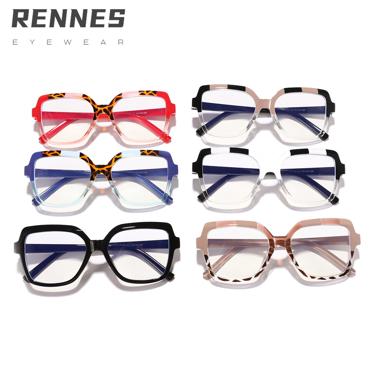 Espejo plano cuadrado de contraste de color europeo y americano transfronterizo, gafas de marco anti-azul de moda