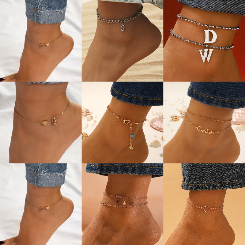 European and American fashion simple 26 letter anklet personalized creative Bohemian summer holiday ankle jewelry wholesale