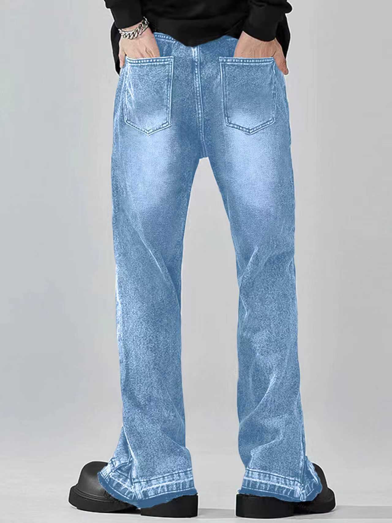 Men's Clothing Men's Trendy Light Blue Stretch Straight Leg Jeans Style High Street Slightly Flared Loose Fit Washed_mkmklike.com