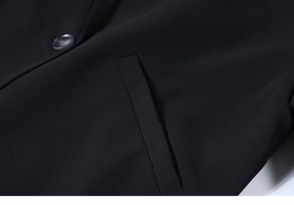 Áo blazer nữ dáng suông rộng phong cách Hàn Quốc, cổ vest một hàng cúc, tay dài — Màu trắng ngà, Màu xám đậm, màu đen chi tiết 13