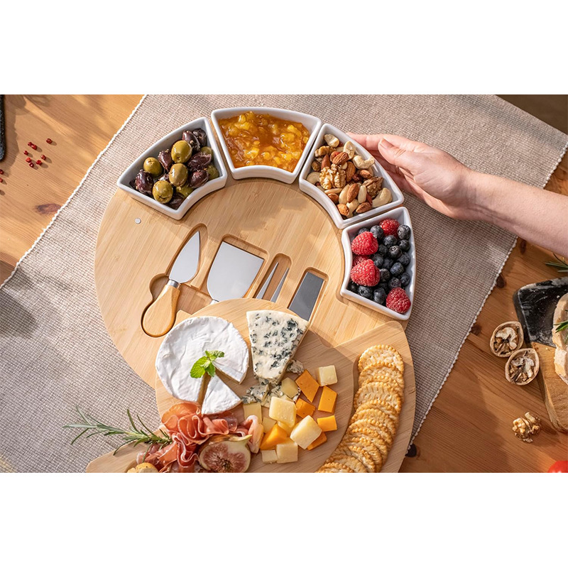 Placa de queso de madera Placa de cortar de frutas de sushi giratoria creativa de doble capa europea y americana