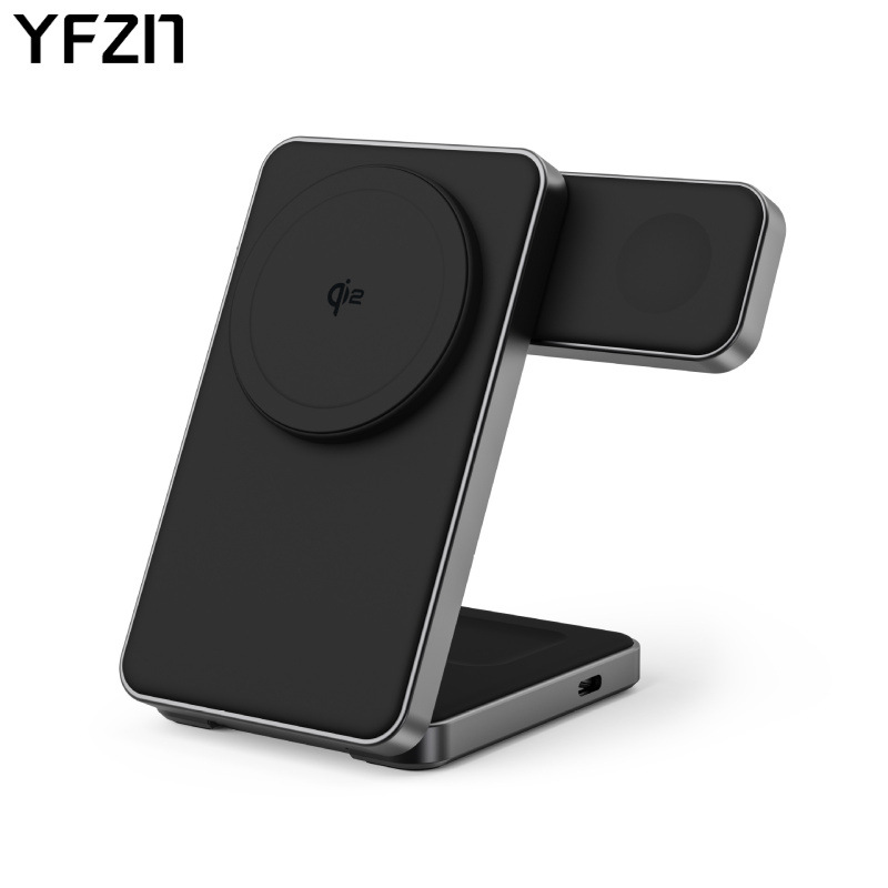 Cargador inalámbrico magnético Qi2 de 15W, de silicona líquida, tres en uno, plegable, de aleación de aluminio.