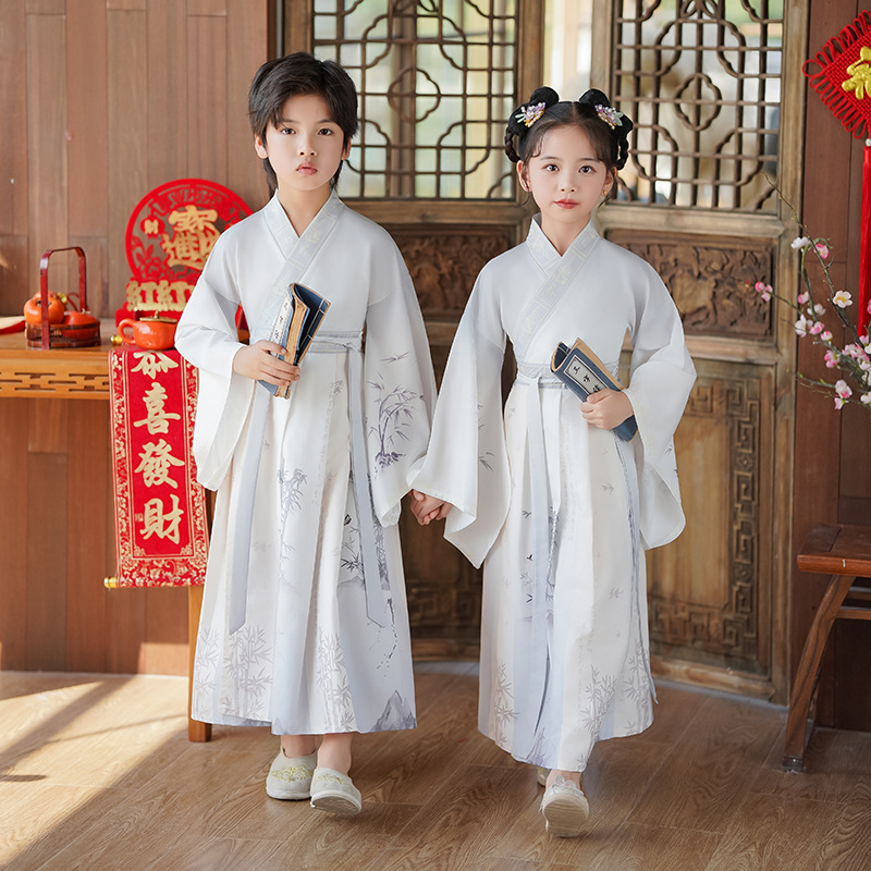 儿童春秋国学服中国风小女孩古风裙小学生汉服古装两色演出服