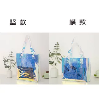 定制pvc幻彩镭射手提袋批发网红单肩包活动广告购物袋子可印logo