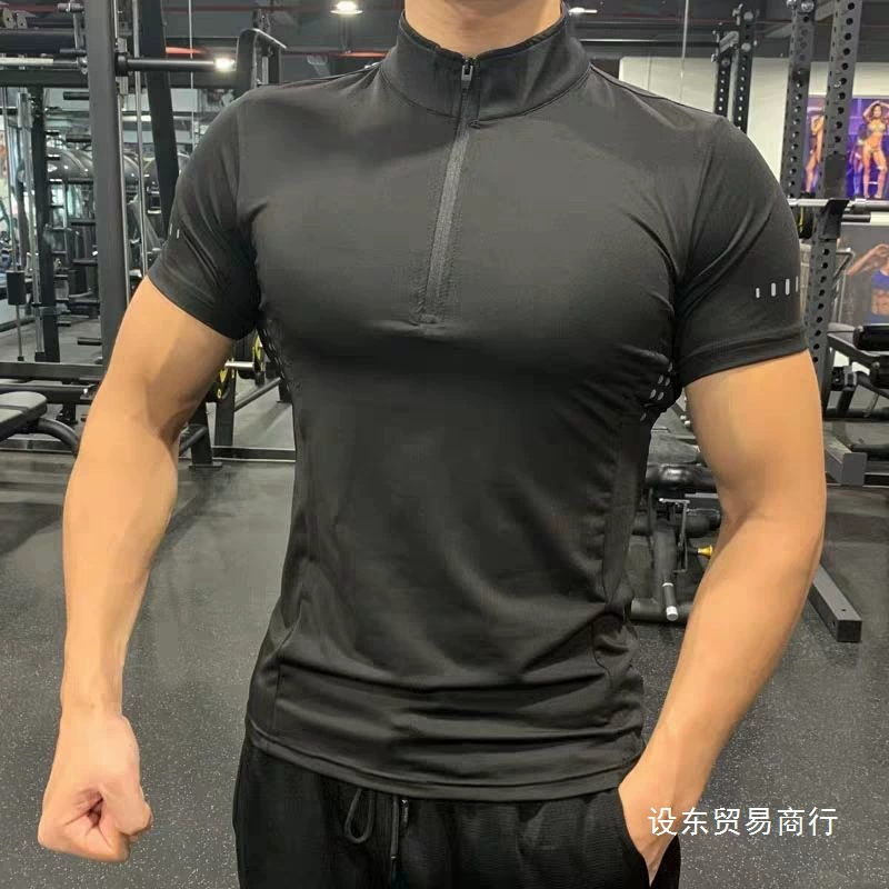 Спортивная рубашка ПОЛО, мужская рубашка с половиной молнии для фитнеса и тренировок, воротник-стойка, быстросохнущая одежда, дышащая, впитывающая пот, рабочая одежда для личного тренера, оптовая продажа