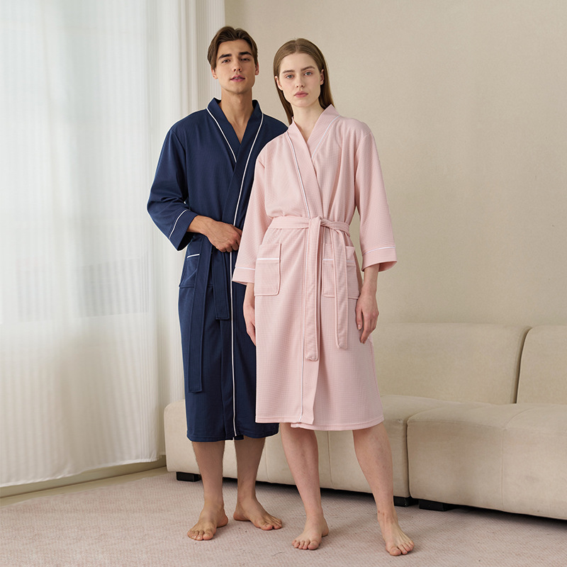 Foreign Trade New Style Bathrobe Women's Mid-Length Water-Absorbent Quick-Drying Spring and Autumn Thin Men's Couple Nightgown Hot Spring Bathrobe Foreign Trade New Style Bathrobe Women's Mid-Length Water-Absorbent Quick-Drying Spring and Autumn Thin Men's Couple Nightgown Hot Spring Bathrobe