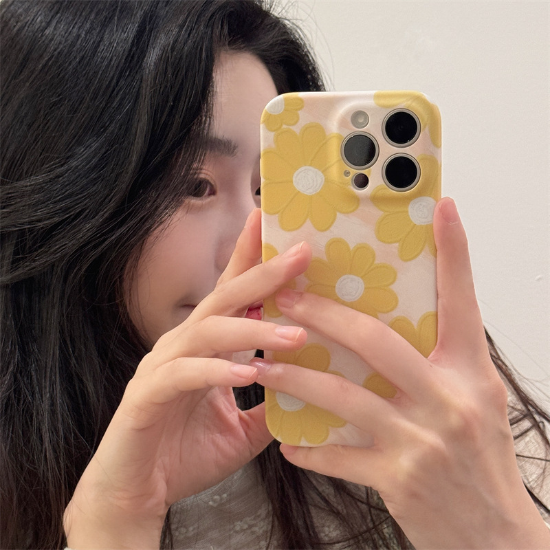 Pequeña pasta de agua fresca pintura al óleo flor apta para iphone14 Apple 15 funda para teléfono móvil 16ProMax femenino 13 suave 15PM