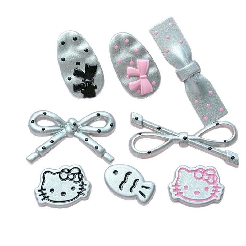 Niche Black and White Bowknot Water Drop Oval Accessories DIY Handmade Materials Hairpin Polka Dot Accessories Clogs Matchinging
