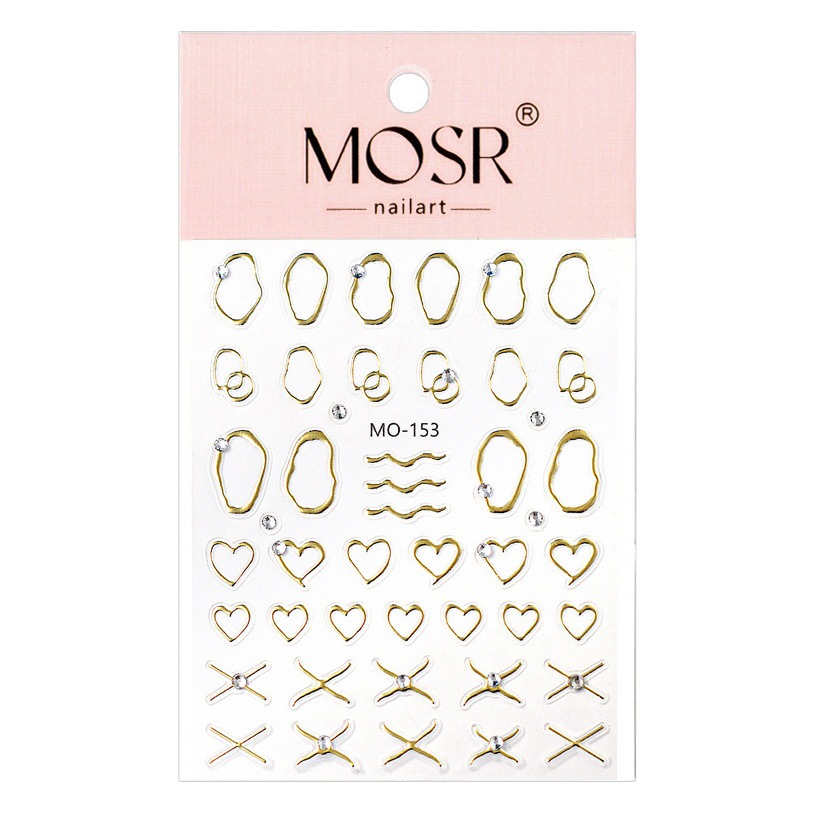 Pegatinas de uñas cristal diamante línea alivio diamante hueco corazón irregular marco de metal borde francés oro plata pegatinas