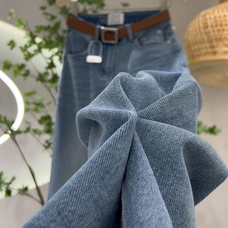 This Year's Popular B Retro Blue Jeans Autum New Style Small High-Waist Slim Straight Pants