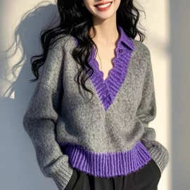 慵懒设计高级针织衫上衣秋季新款宽松显瘦百搭针织毛衣女