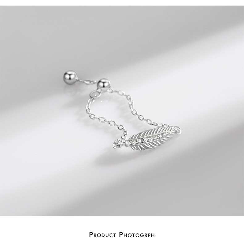 Simple Style Feather Silver Inlay Carving Zircon Rings 1 Piece