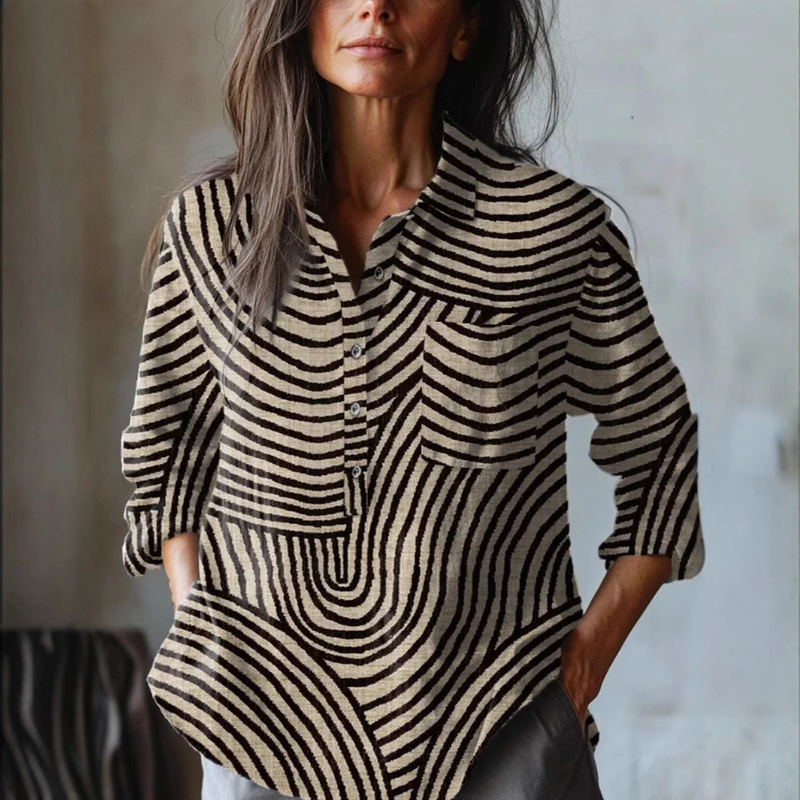 2025 Cross-Border New Women's Shirt European and American Trendy Long-Sleeved Shirt Pattern Printed 3D Shirt One Piece