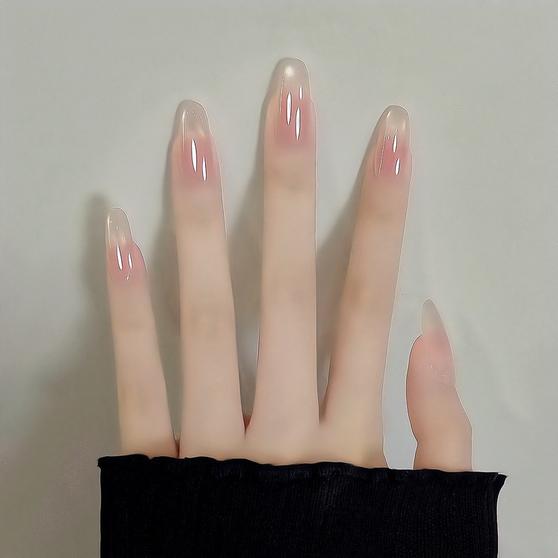 【Ling Luo Original】French-Style Pure Desire White Glass Bead Cat Eye Handmade Nail Art Wearable Nails Available for Wholesale