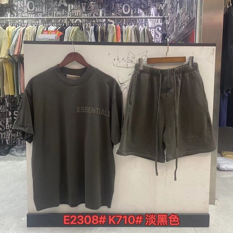 FOGESS Camiseta de cuello redondo, manga corta, camiseta de cuello de terry, pantalones cortos, set suelto, moda masculina, juventud, 18 - 24 años