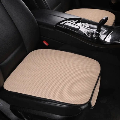Four Seasons Pad: Universal Cushion In-car Rear - cotton-and-linen-style-beige-2-small-pads-on-the-front-piece-suitable-for-all-seasons-with-pocket-leather-edging