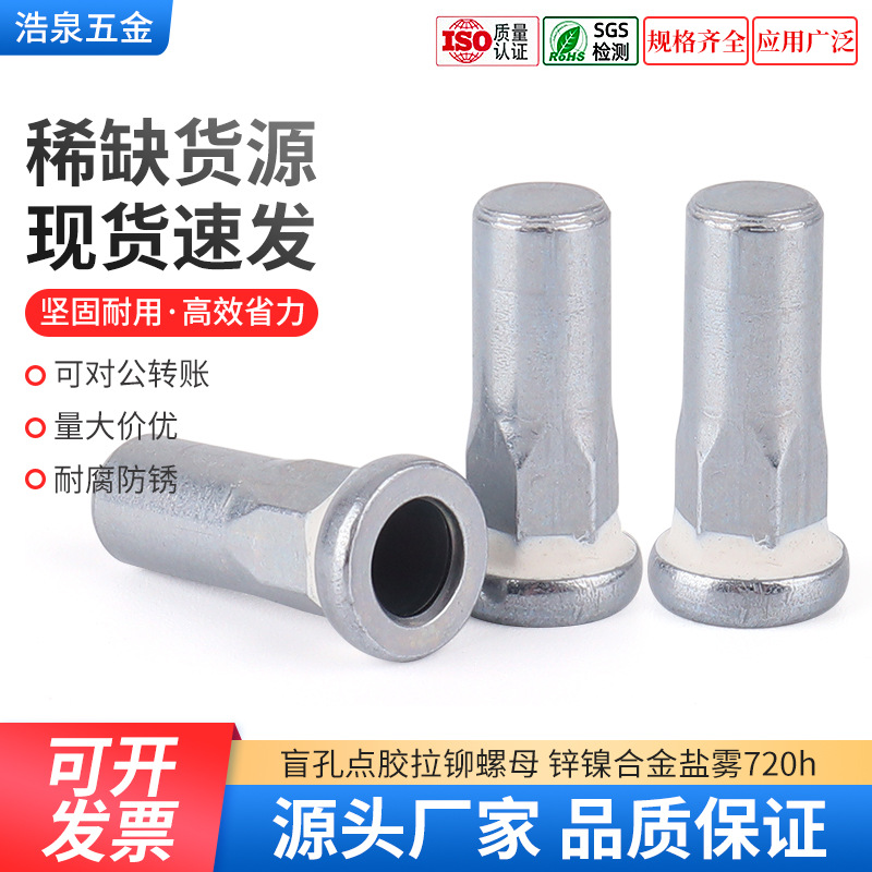平头半六角盲孔点胶拉铆螺母新能源汽车电池箱拉铆螺帽盲孔铆螺帽
