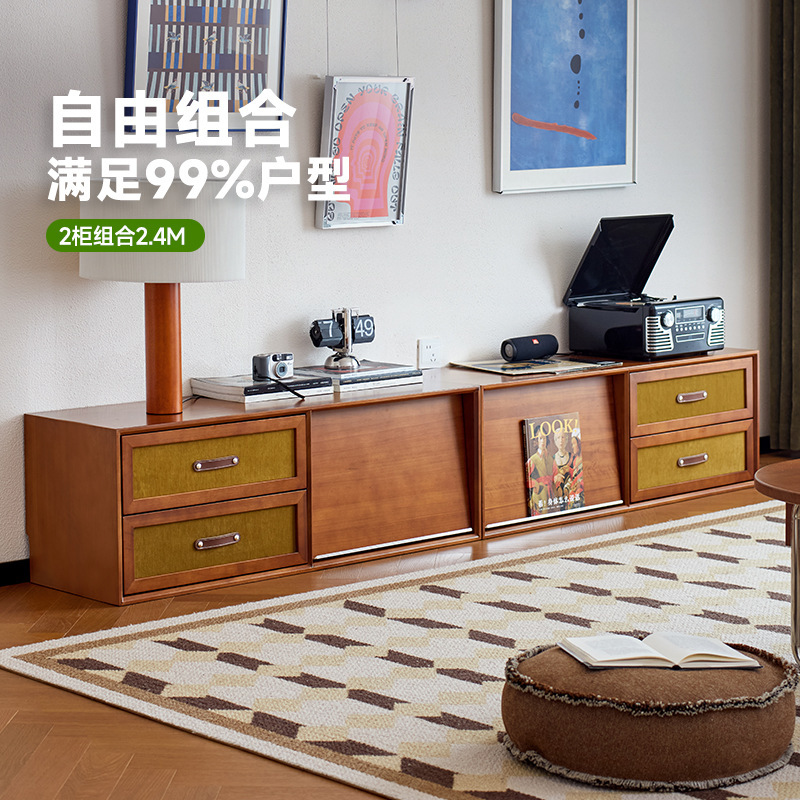 Retro Tv Cabinet for Home Use, Floor-Standing Tv Cabinet with Vintage Style Storage and Integrated Solid Wood Combination Cabinet