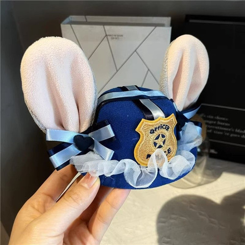 Police Rabbit Children's Hat COS Cartoon Rabbit Ear Hair Accessory High-End Hair Clip Headband Judy Sun Hat