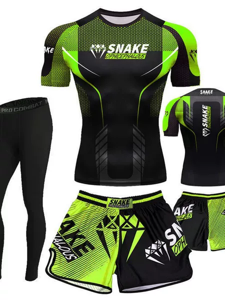 Adult and Kidsren's Fighting Sanda Training Clothing Boxing Competition Short-Sleeved Three-Piece Set Muay Thai Martial Arts Printed Logo Suit