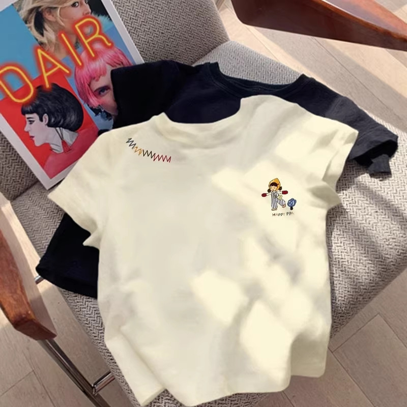 Gray Short-Sleeve T-Shirt with Round Neck for Women, Summer 2026 New American-Style Cartoon Loose Half-Sleeve Top Trendy
