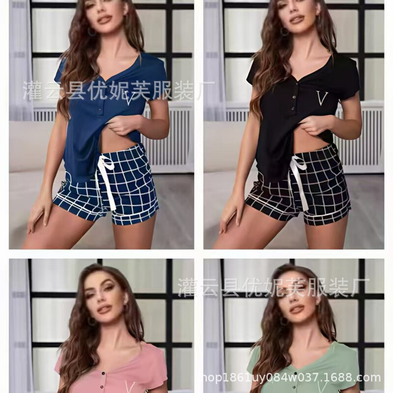 2025 European and American Style Ribbed Home Summer Camisole Long Pants Loungewear Set Cute Printed Pajamas Heart Niche