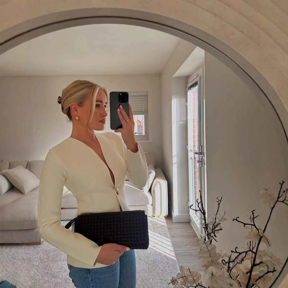 Трансграничный европейский и американский AliExpress взрывы 2025 весенний асимметричный декоративный вязаный кардиган 4192005712