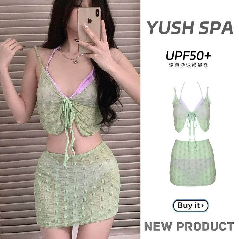 New Bikini American Hot Girl Pure Lust Style Lace Slimming Look Belly-Covering Sexy Vacation Beach Hot Spring Swimsuit for Women