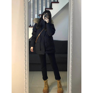 Workwear Hooded Detachable Fur Collar down Jacket for Women 2023 Winter Spring Summer 90 White Duck down Thickened Parka
