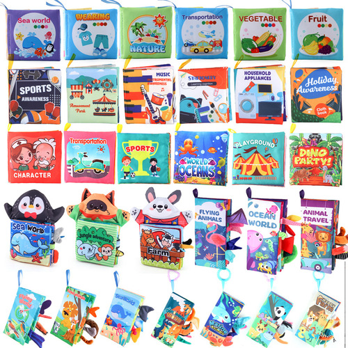 Foreign trade three-dimensional baby cloth book, early education toy, tear-resistant palm book, early education cognitive baby cloth book, 1 set of 6 books