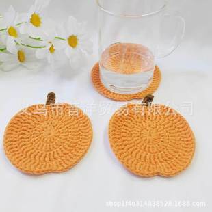 Amazon Cross-Border Handmade Crocheted Halloween Pumpkin Coasters Hand-Knitted Wool Anti-Scalding Mug Pads
