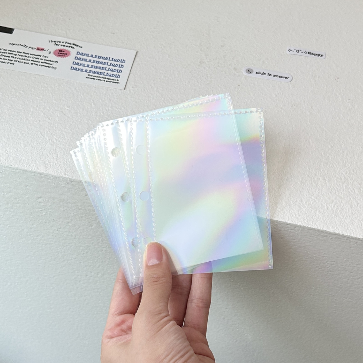 Álbum de hojas sueltas con diseño de estrellas y colores combinados, 3 anillas – para coleccionar tarjetas de idols.