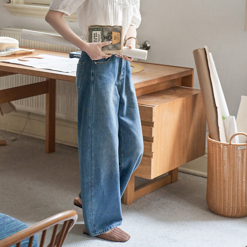 "White Drawing Workroom" "360-degree Good Version" Spring and Autumn Loose Straight Pants Machete Wide Leg Jeans Women