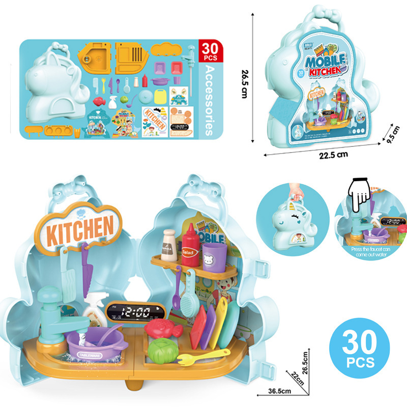 Los niños transfronterizos de simulación de supermercado herramientas de cocina para mascotas lavavajillas traje pastel vestidor jugar casa caja de almacenamiento Juguetes
