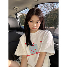 韩版设计感创意苹果印花t恤夏季新款100%纯棉宽松休闲上衣短袖女